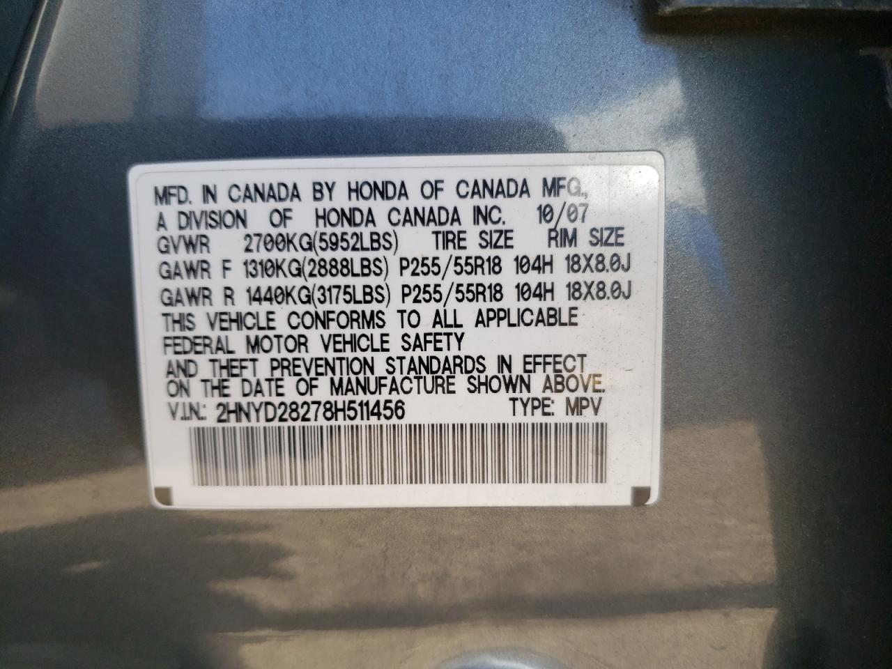 2HNYD28278H511456 2008 Acura Mdx