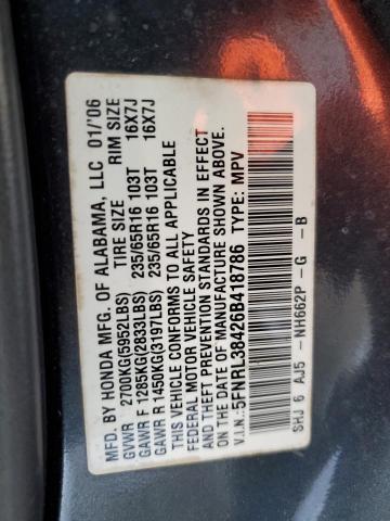 2006 Honda Odyssey Ex VIN: 5FNRL38426B418786 Lot: 61898434