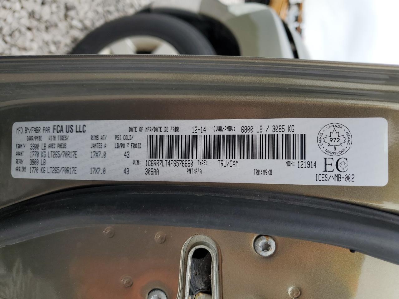 1C6RR7LT4FS576660 2015 Ram 1500 Slt