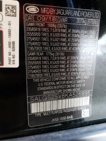 2019 Land Rover Range Rover Hse VIN: SALGS2SV8KA526895 Lot: 62222884