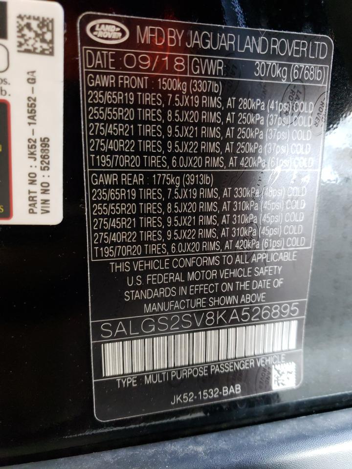 SALGS2SV8KA526895 2019 Land Rover Range Rover Hse