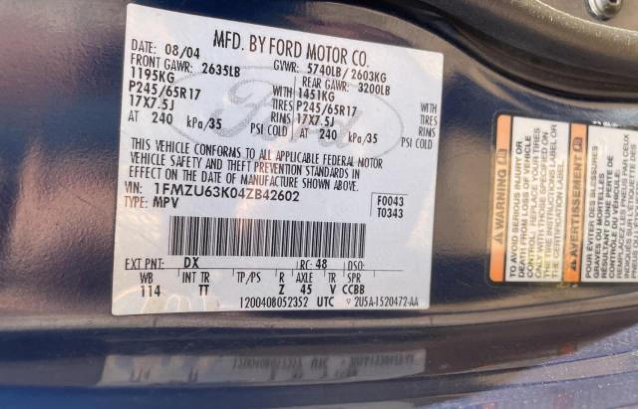 1FMZU63K04ZB42602 2004 Ford Explorer Xlt