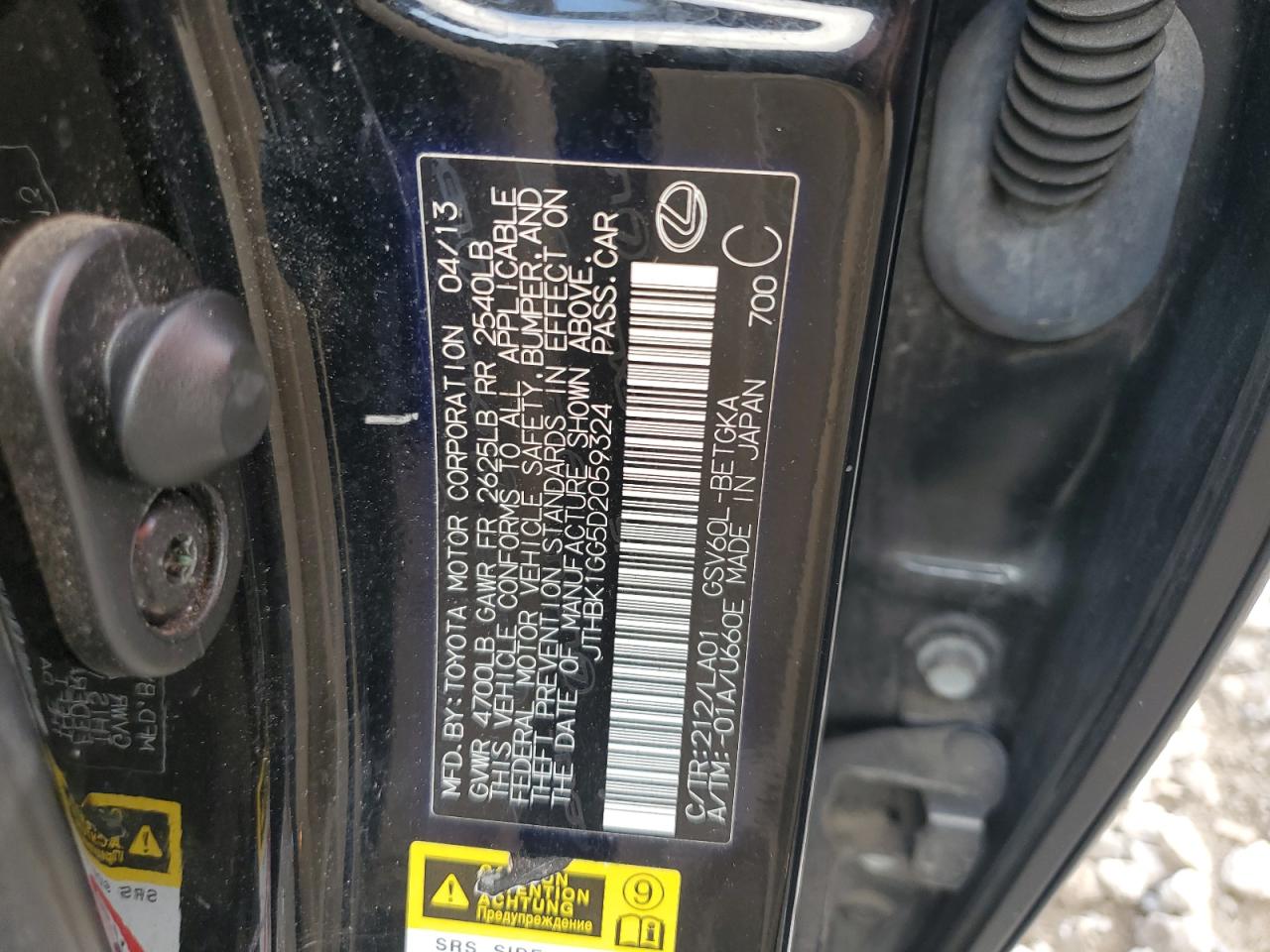 JTHBK1GG5D2059324 2013 Lexus Es 350