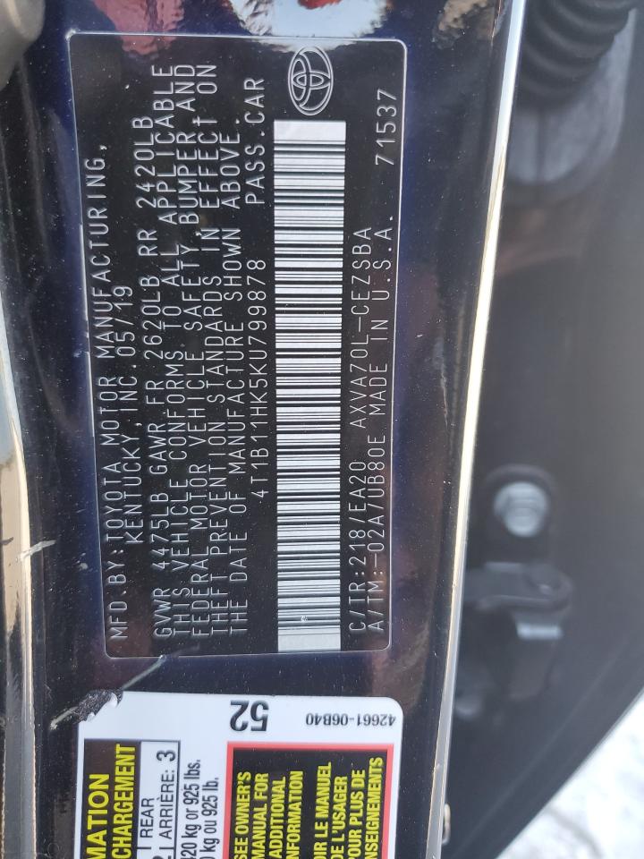 2019 Toyota Camry L vin: 4T1B11HK5KU799878