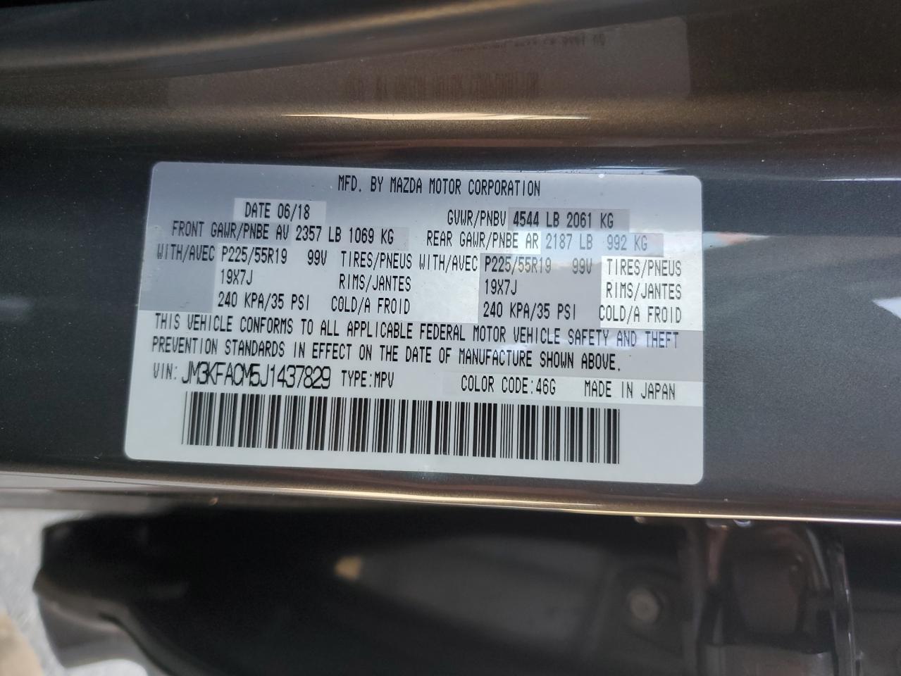 JM3KFACM5J1437829 2018 Mazda Cx-5 Touring