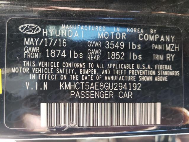 2016 Hyundai Accent Se VIN: KMHCT5AE8GU294192 Lot: 61859094