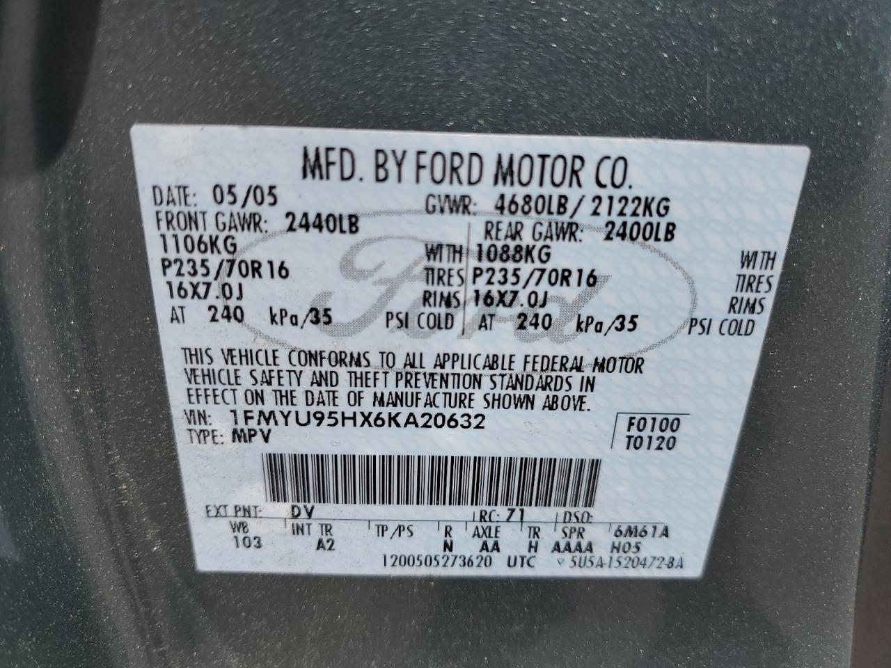 1FMYU95HX6KA20632 2006 Ford Escape Hev