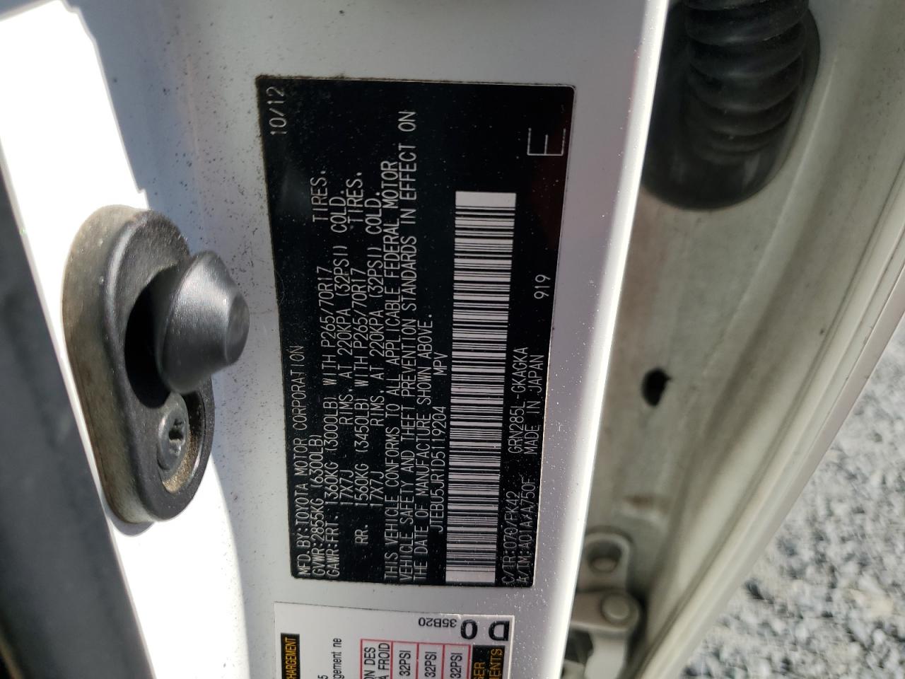 JTEBU5JR1D5119204 2013 Toyota 4Runner Sr5