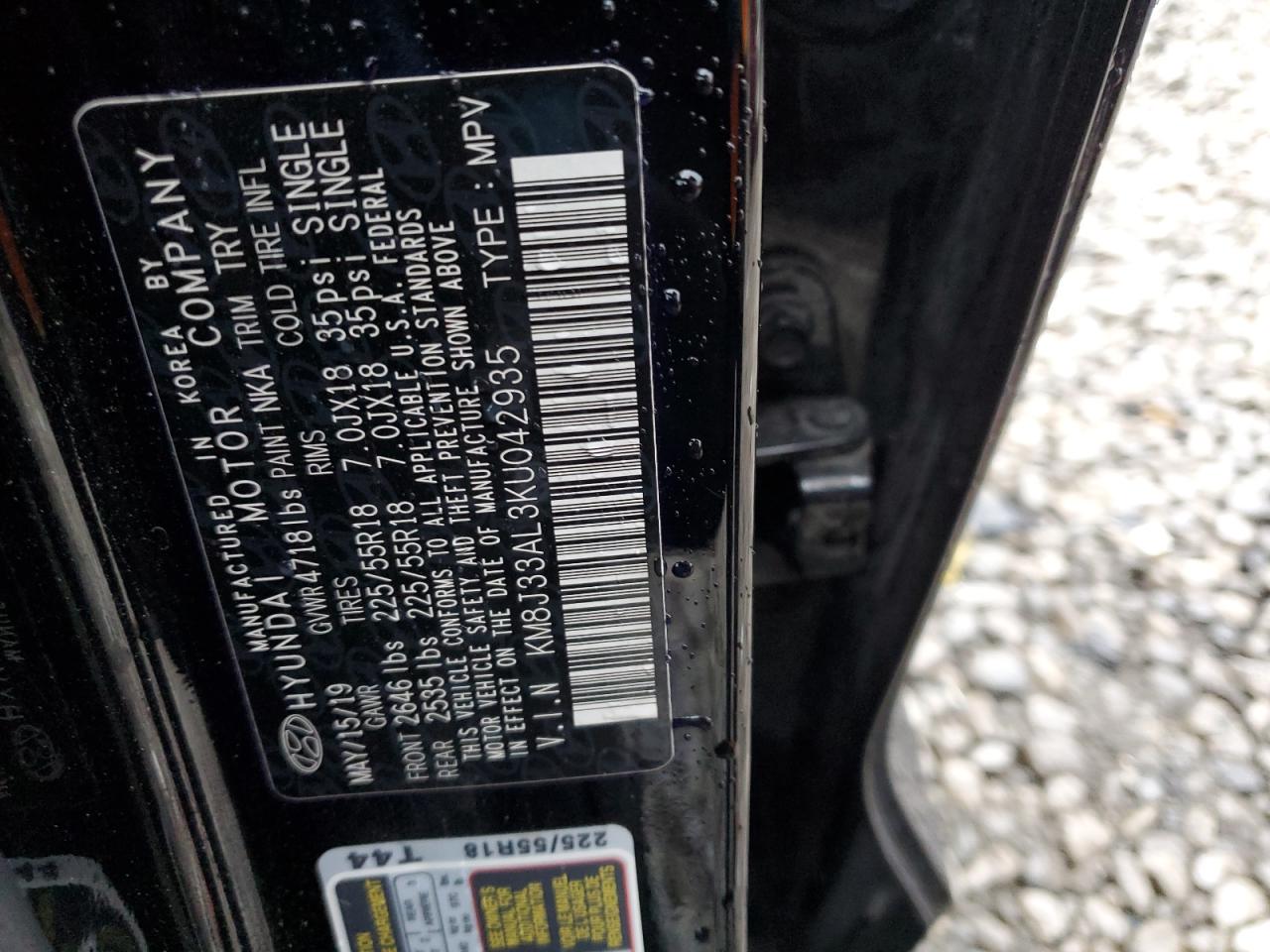 KM8J33AL3KU042935 2019 Hyundai Tucson Limited