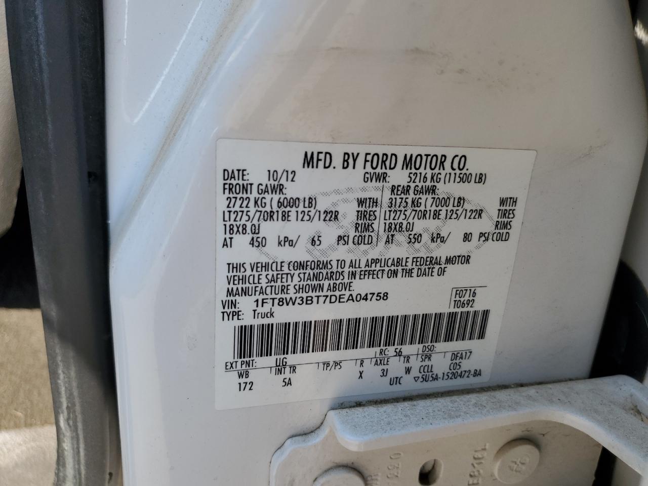 1FT8W3BT7DEA04758 2013 Ford F350 Super Duty