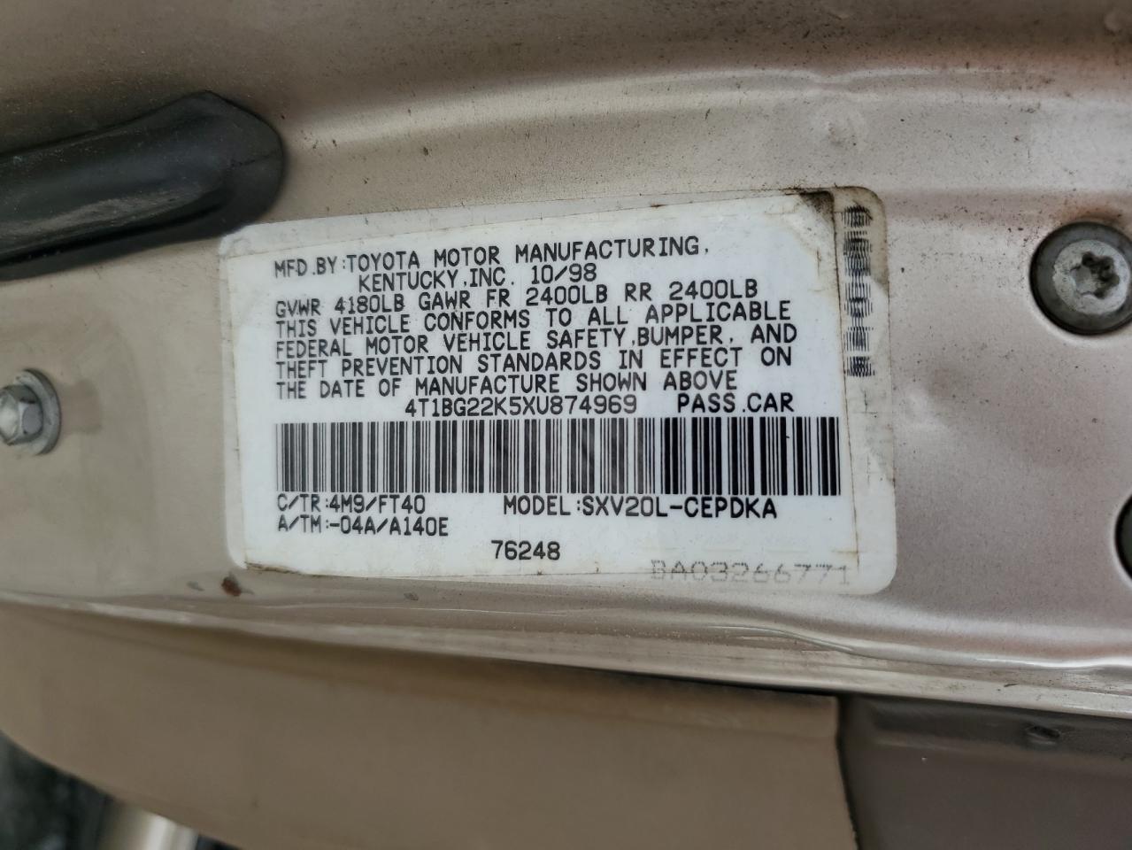 4T1BG22K5XU874969 1999 Toyota Camry Ce