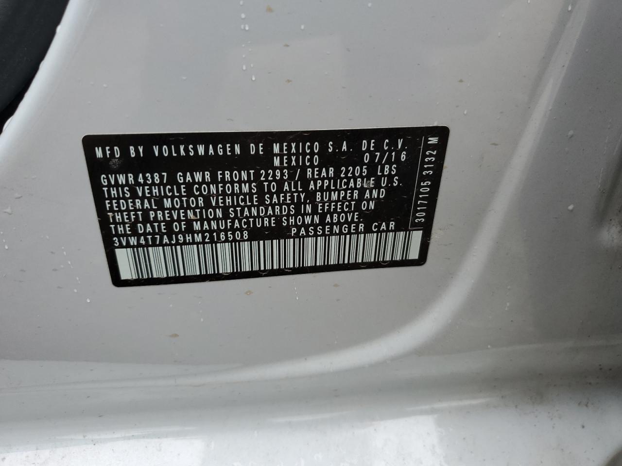 3VW4T7AJ9HM216508 2017 Volkswagen Jetta Gli