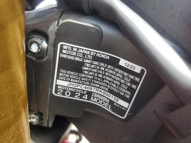 2024 HONDA CBR600 RA JH2PC4087RK800158