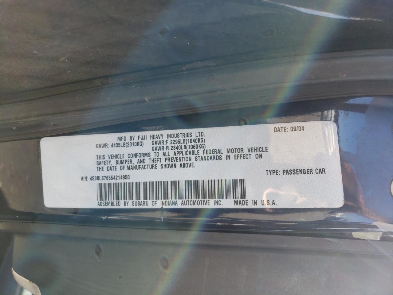 4S3BL676554214950 2005 Subaru Legacy Gt Limited