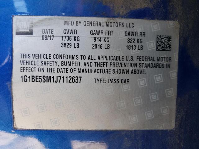 2018 CHEVROLET CRUZE LT - 1G1BE5SM1J7112637