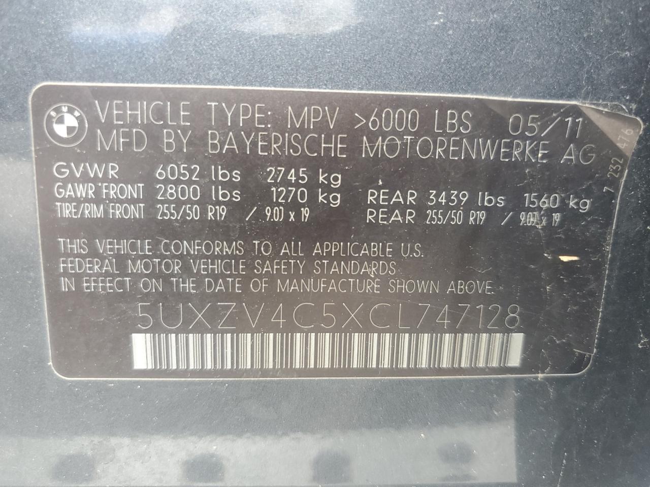 5UXZV4C5XCL747128 2012 BMW X5 xDrive35I