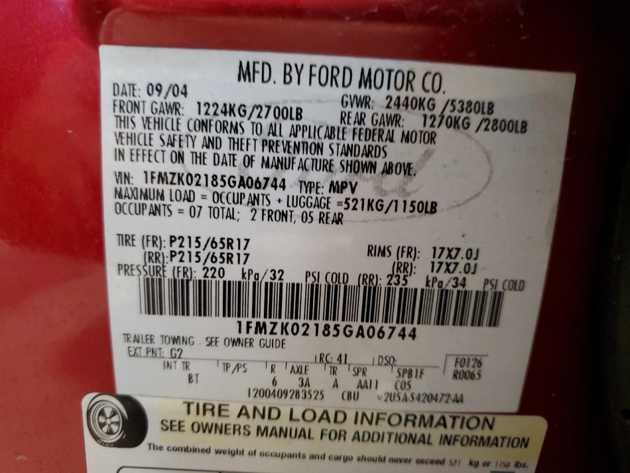 1FMZK02185GA06744 2005 Ford Freestyle Sel