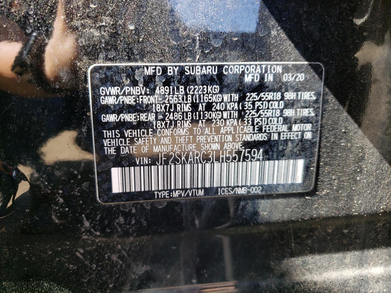 JF2SKARC3LH557594 2020 Subaru Forester Sport