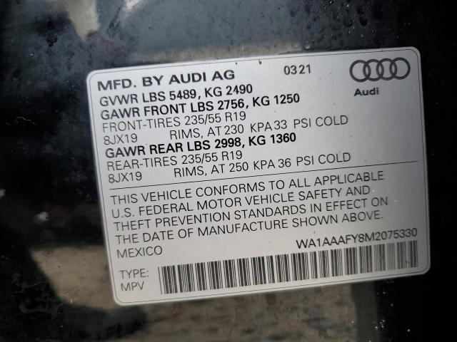 2021 Audi Q5 Premium VIN: WA1AAAFY8M2075330 Lot: 59396894