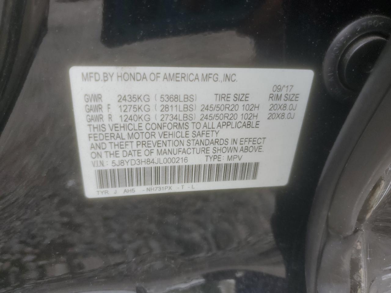 5J8YD3H84JL000216 2018 Acura Mdx Advance