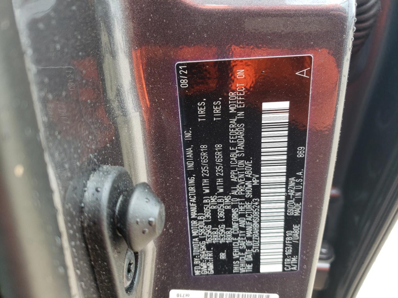 5TDZZRAH8MS085243 2021 Toyota Highlander L