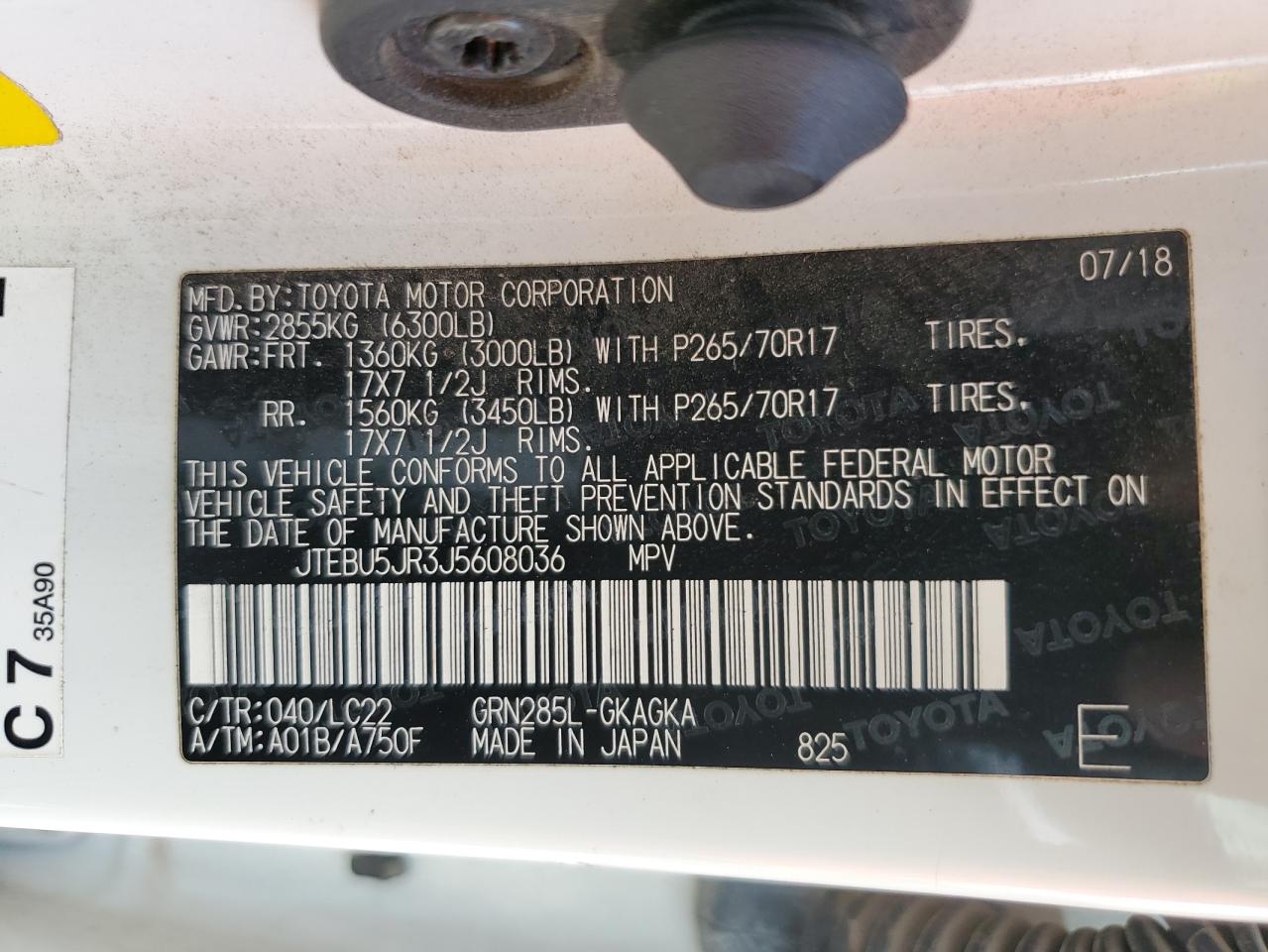 JTEBU5JR3J5608036 2018 Toyota 4Runner Sr5/Sr5 Premium