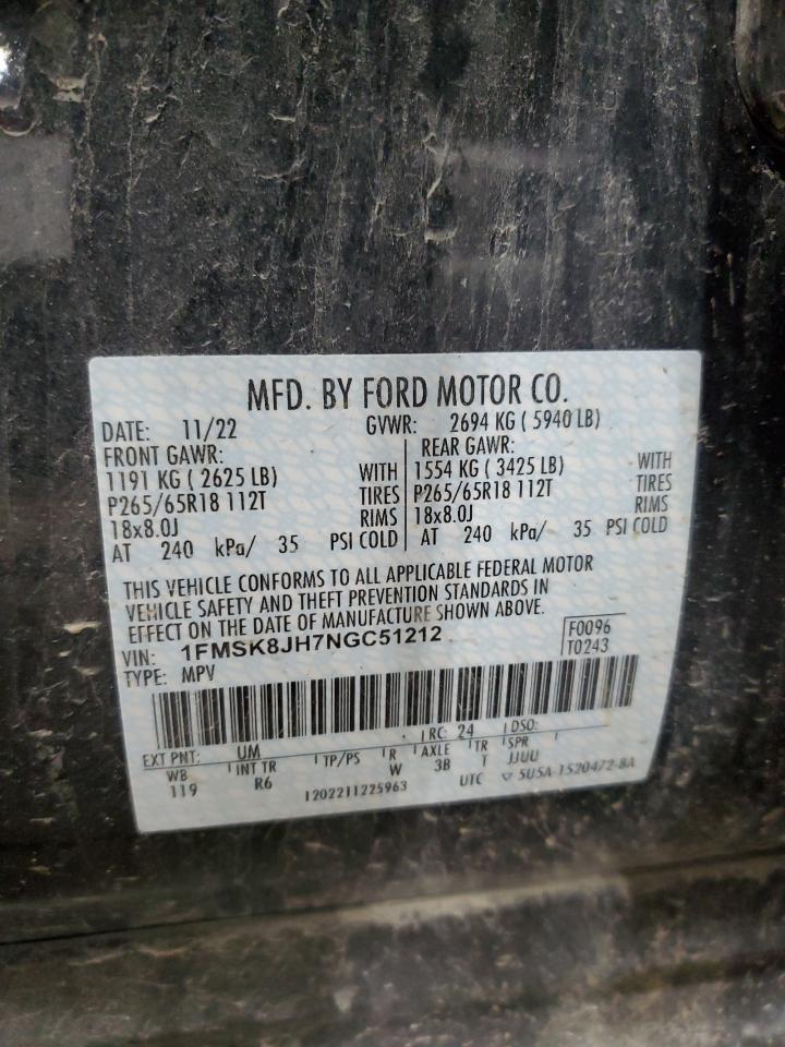 1FMSK8JH7NGC51212 2022 Ford Explorer Timberline