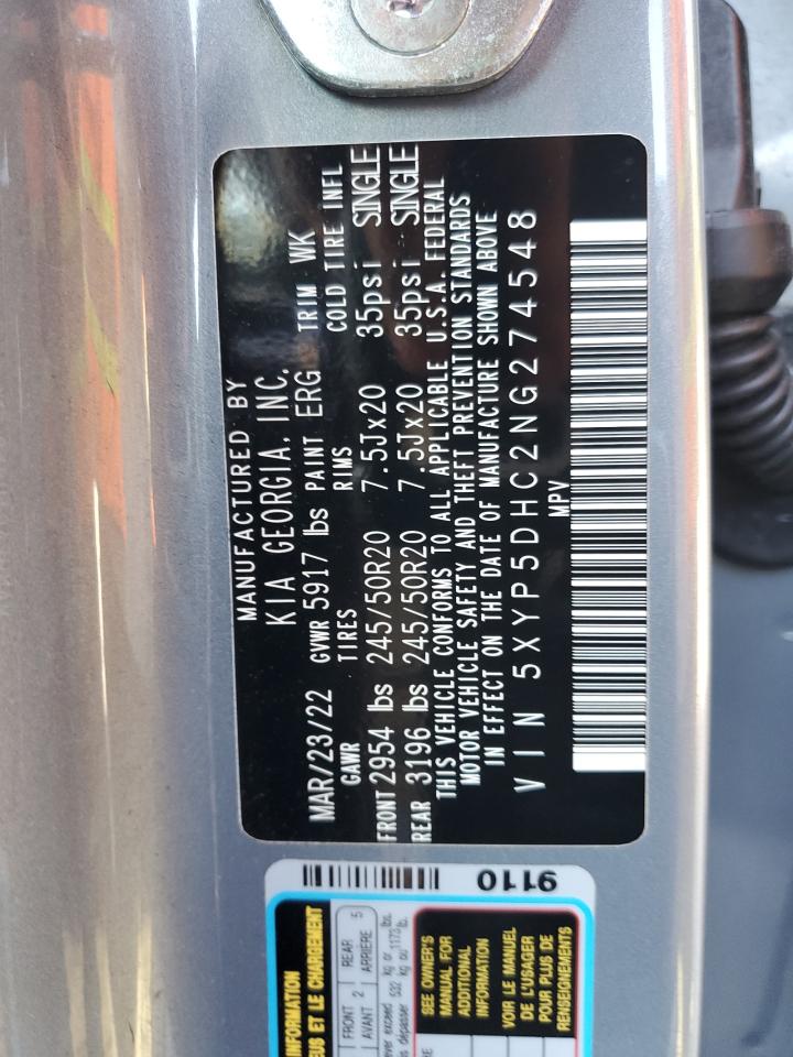5XYP5DHC2NG274548 2022 Kia Telluride Sx