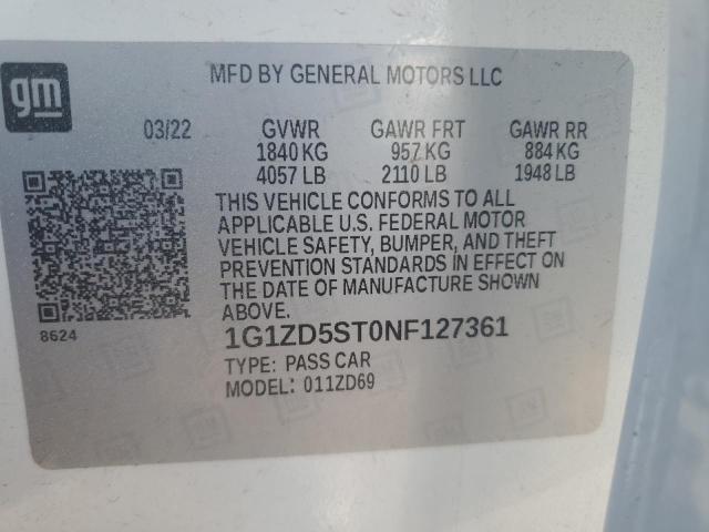2022 CHEVROLET MALIBU LT - 1G1ZD5ST0NF127361