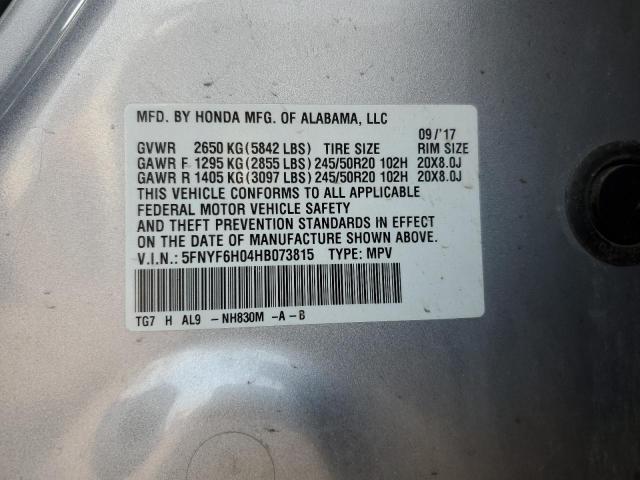 2017 HONDA PILOT ELIT - 5FNYF6H04HB073815