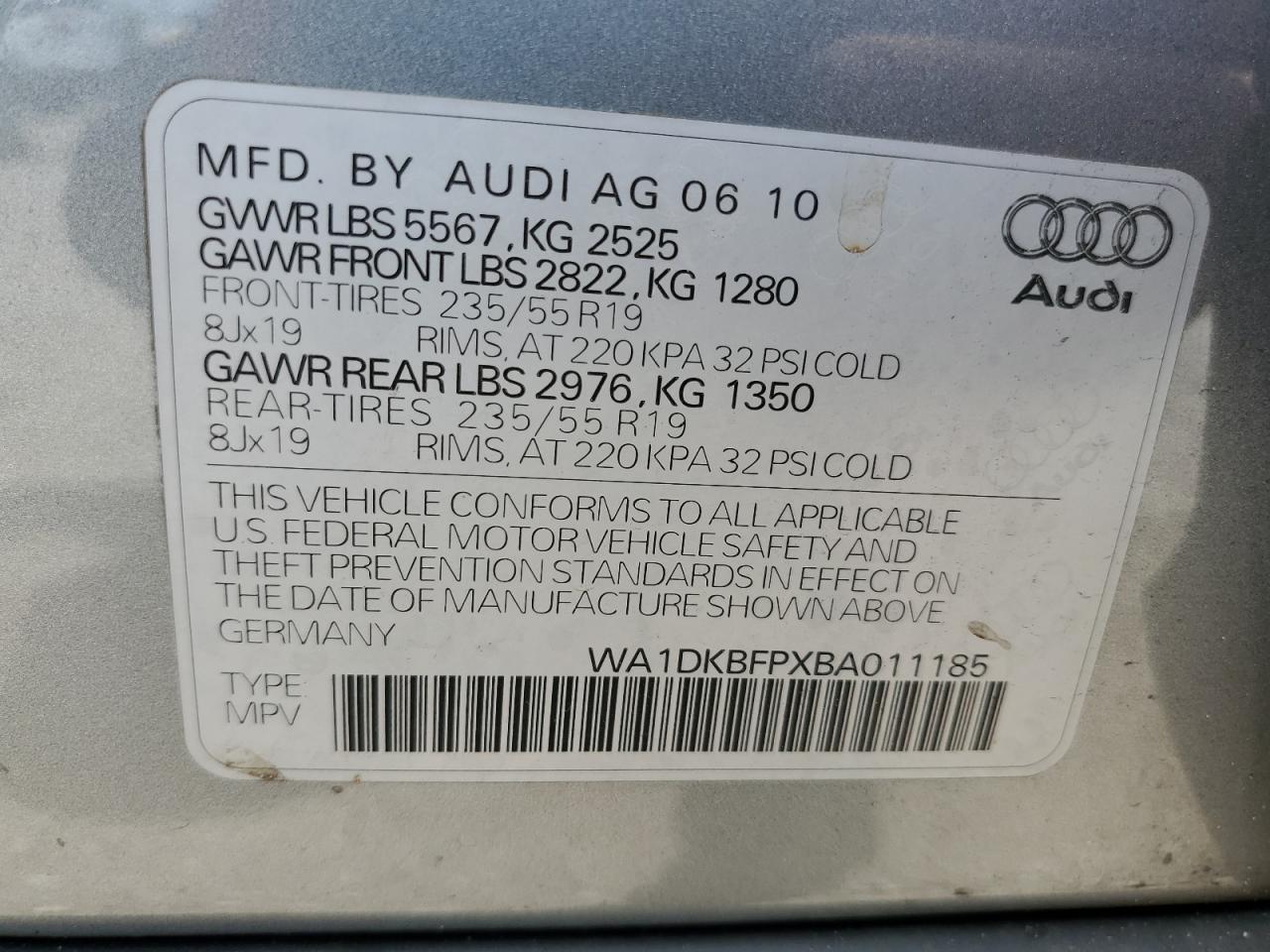 WA1DKBFPXBA011185 2011 Audi Q5 Premium Plus