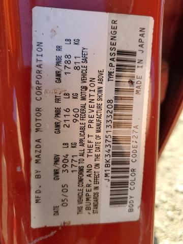 2005 Mazda 3 Hatchback VIN: JM1BK343751333208 Lot: 62719664