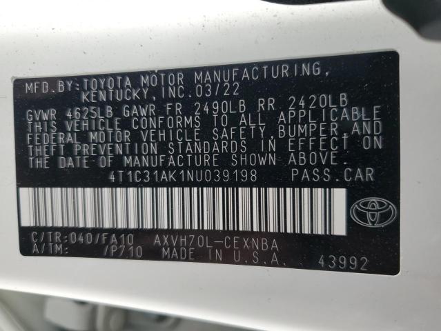 VIN 4T1C31AK1NU039198 2022 Toyota Camry, LE no.13