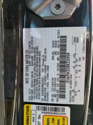 VIN 3FA6P0CD2KR222939 2019 Ford Fusion, Sel no.12