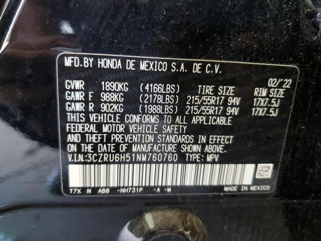 VIN 3CZRU6H51NM760760 2022 HONDA HR-V no.13