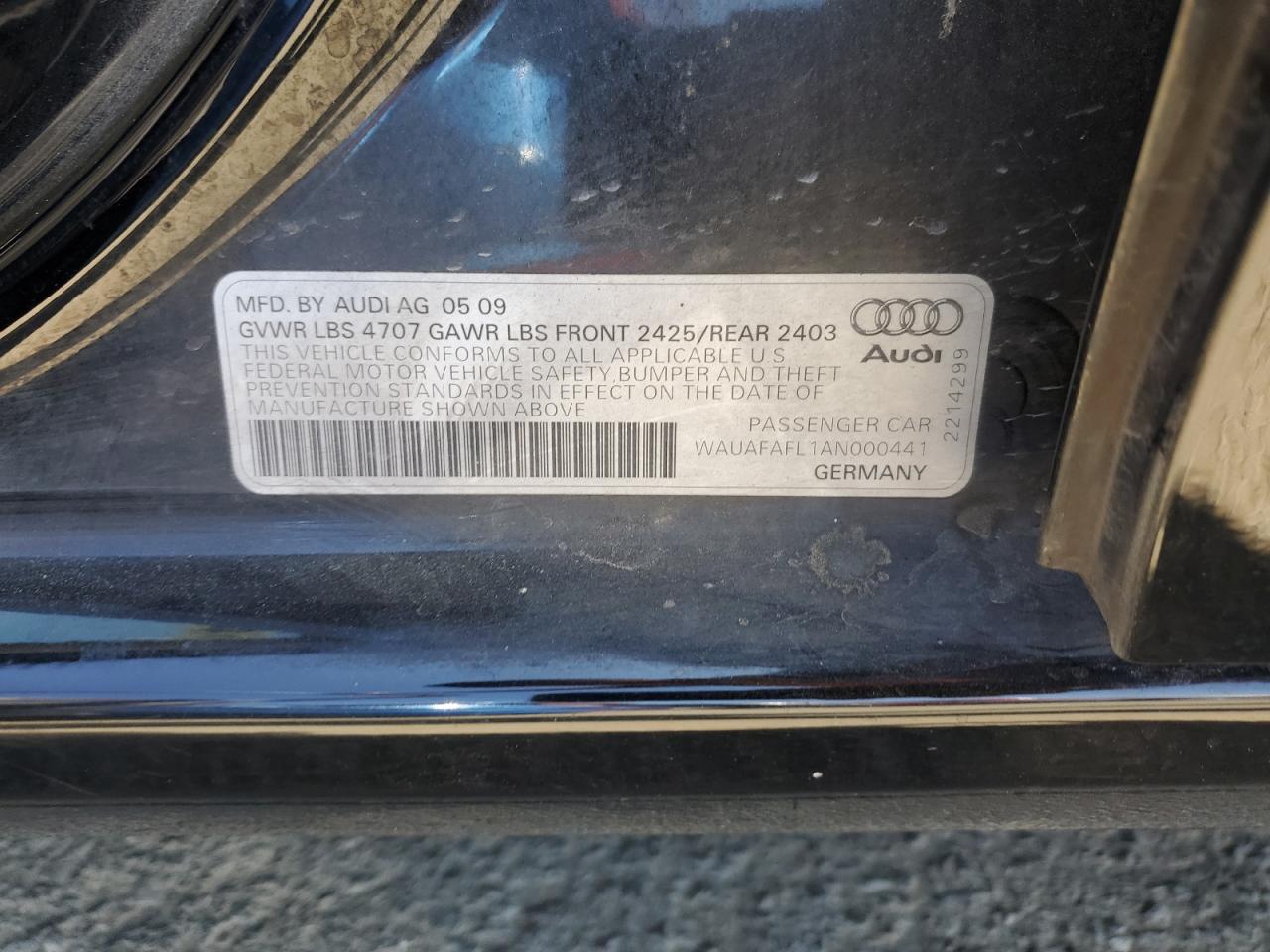 WAUAFAFL1AN000441 2010 Audi A4 Premium