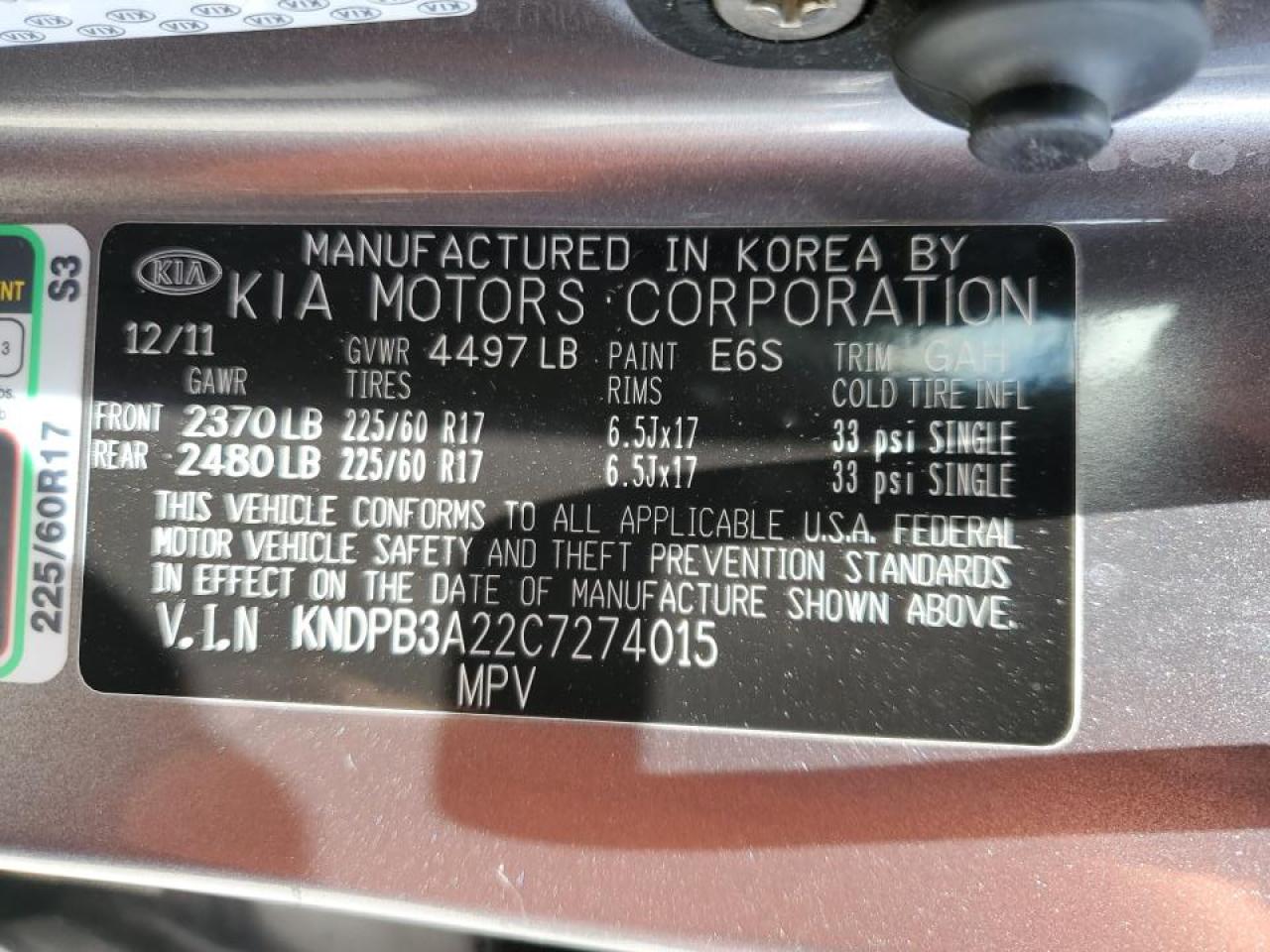 KNDPB3A22C7274015 2012 Kia Sportage Base