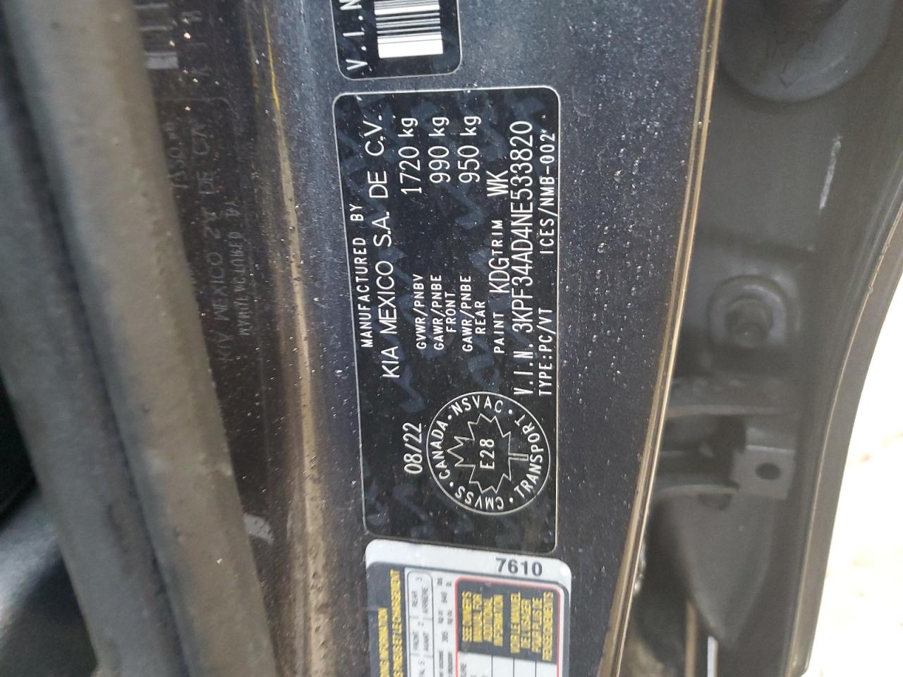 3KPF34AD4NE533820 2022 Kia Forte Gt Line