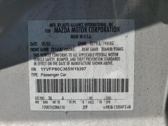 2006 Mazda 6 I VIN: 1YVFP80C365M19397 Lot: 60316884