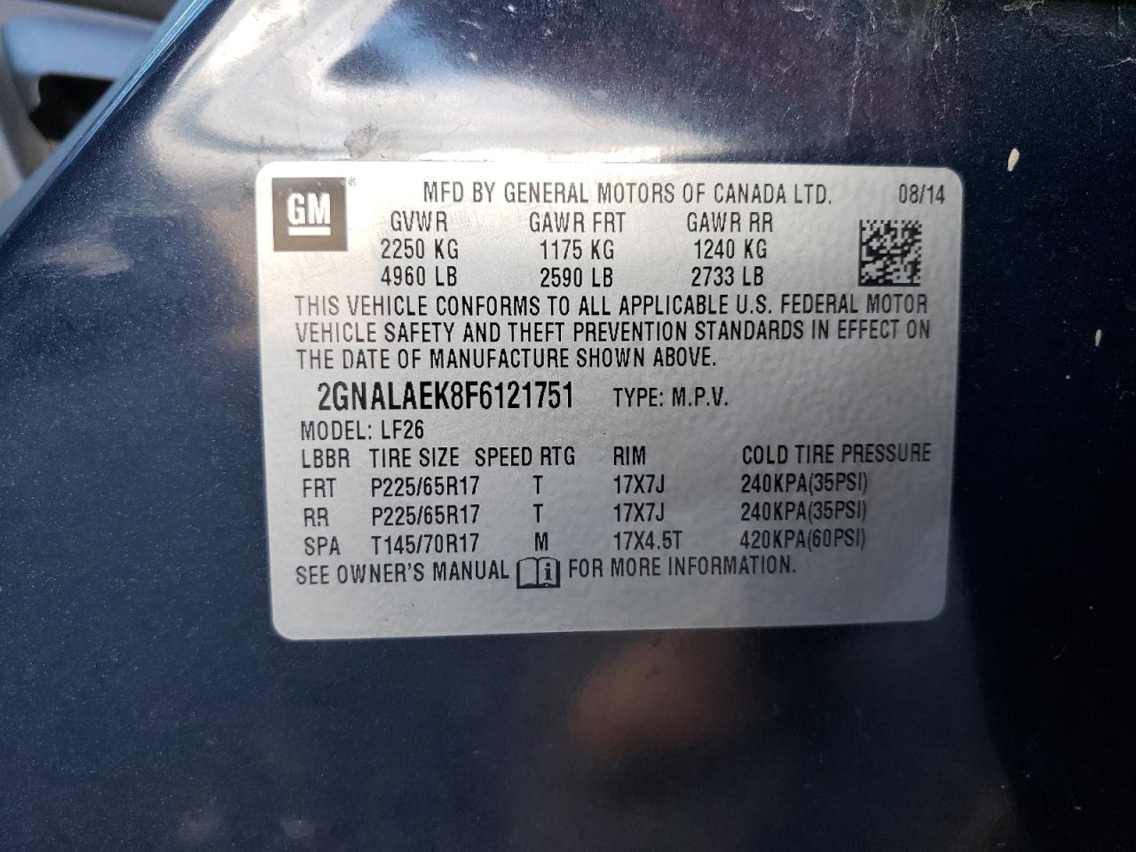 2GNALAEK8F6121751 2015 Chevrolet Equinox Ls