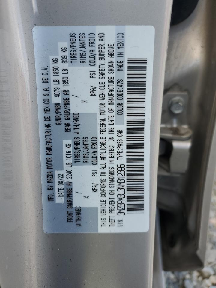 3MZBPABL3NM312395 2022 Mazda 3 Select