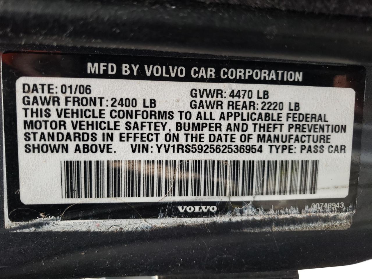 YV1RS592562536954 2006 Volvo S60 2.5T