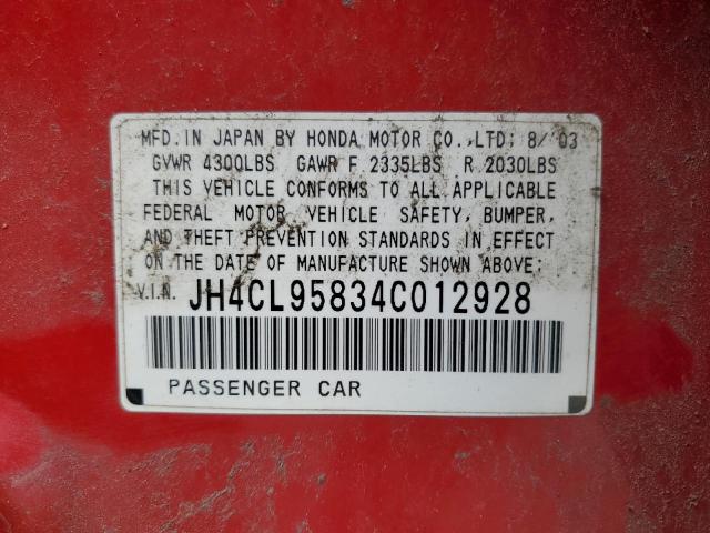 2004 Acura Tsx VIN: JH4CL95834C012928 Lot: 58091544