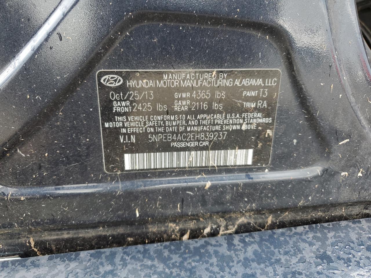 5NPEB4AC2EH839237 2014 Hyundai Sonata Gls