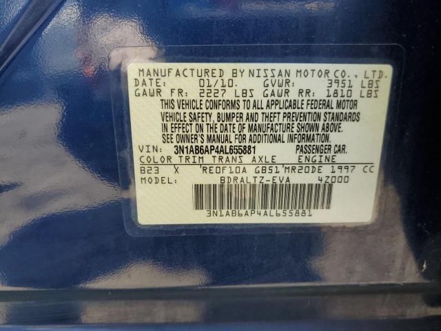 2010 Nissan Sentra 2.0 VIN: 3N1AB6AP4AL655881 Lot: 62276114