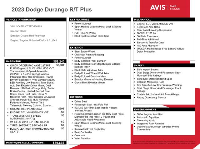 2023 Dodge Durango R/T VIN: 1C4SDJCT5PC636995 Lot: 61888724