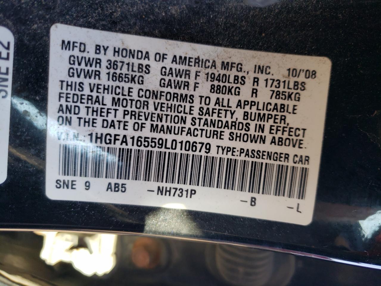 1HGFA16559L010679 2009 Honda Civic Lx