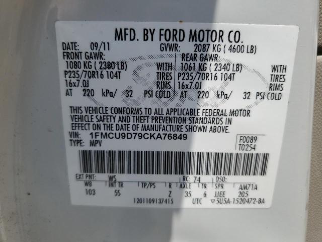 2012 Ford Escape Xlt VIN: 1FMCU9D79CKA76849 Lot: 60899004