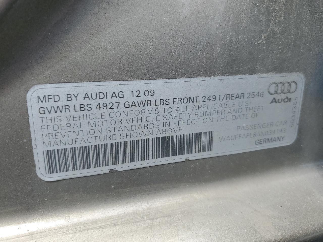 WAUFFAFL8AN039193 2010 Audi A4 Premium Plus