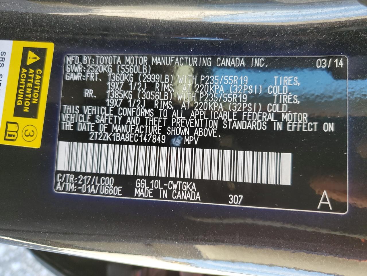 2T2ZK1BA8EC147849 2014 Lexus Rx 350